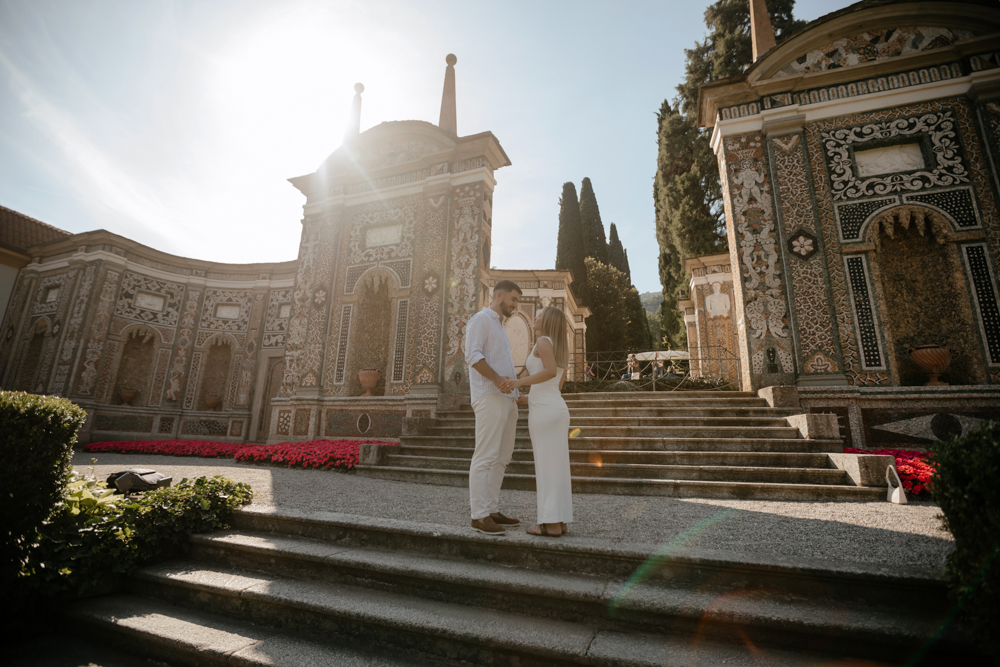 Intimate marriage proposal in a hidden garden on Lake Como